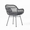 Tee Outdoor Conversation Chair Set of 2, Gray Rattan, Black Metal