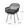 Tee Outdoor Conversation Chair Set of 2, Gray Rattan, Black Metal