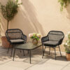 Tee Outdoor Conversation Chair Set of 2, Gray Rattan, Black Metal