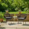 Tee Outdoor Conversation Chair Set of 2, Gray Rattan, Black Metal