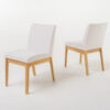 Dining Chair Set of 2, Brown Wood Frame, Light Beige Padded Fabric