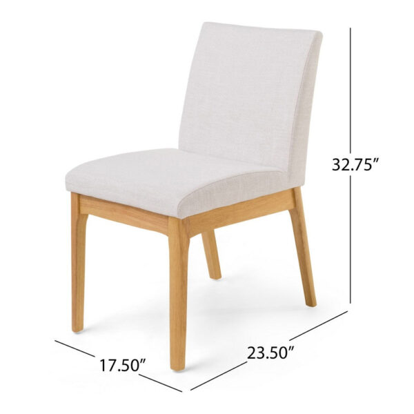 Dining Chair Set of 2, Brown Wood Frame, Light Beige Padded Fabric