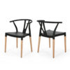 Dining Side Chair Set of 2, Sculpted Design 29 Inch Black Seat