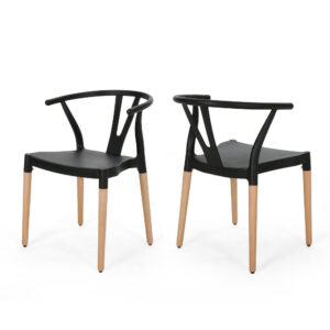 Dining Side Chair Set of 2, Sculpted Design 29 Inch Black Seat
