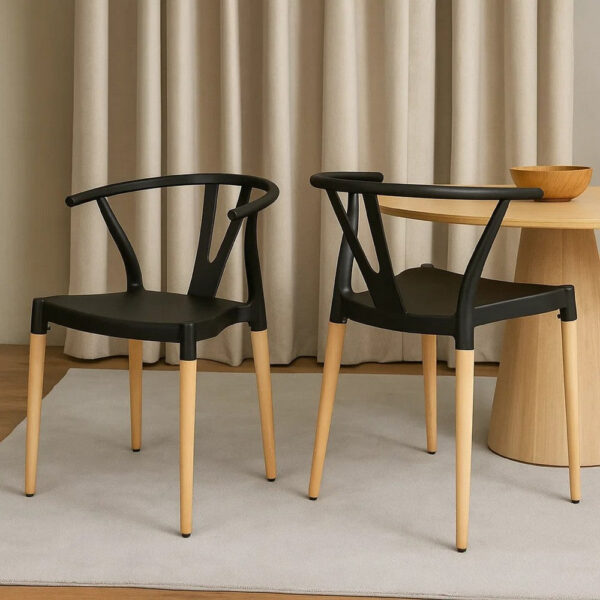 Dining Side Chair Set of 2, Sculpted Design 29 Inch Black Seat
