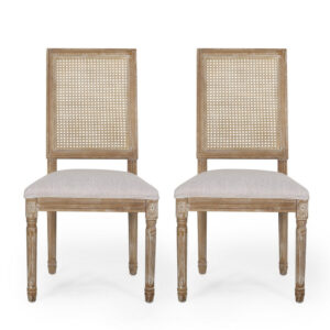 Viba Dining Chair Set of 2, Gray, Cane Light Weathered Brown Wood
