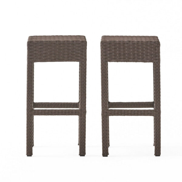 Outdoor Barstool Set of 2, Industrial Style Dark Brown Rattan Woven