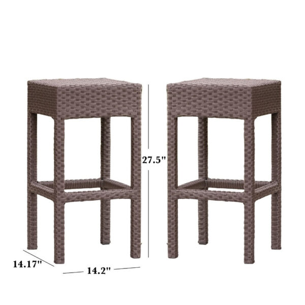 Outdoor Barstool Set of 2, Industrial Style Dark Brown Rattan Woven