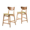 Zily Counter Height Chairs Set of 2, Green Seat, Natural Brown Wood