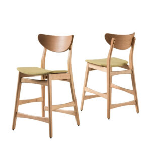 Zily Counter Height Chairs Set of 2, Green Seat, Natural Brown Wood
