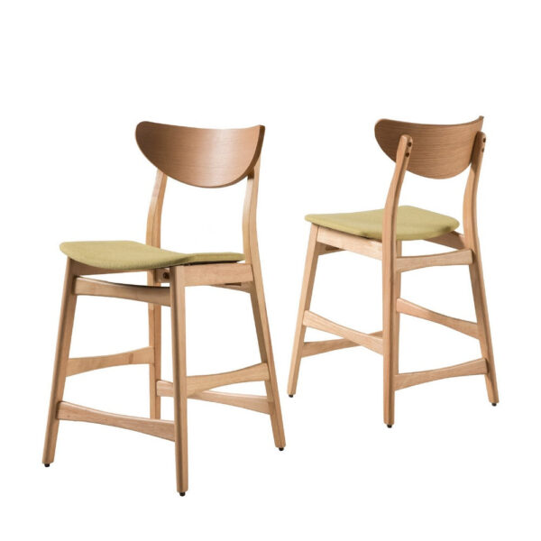 Zily Counter Height Chairs Set of 2, Green Seat, Natural Brown Wood