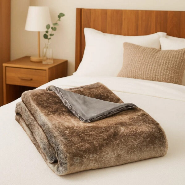Tini 50x60 Throw Blanket, Rich Brown Faux Fur, One Sided Design
