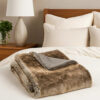 Tini 50x60 Throw Blanket, Rich Brown Faux Fur, One Sided Design