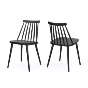 Dining Side Chair Set of 2, Black Polypropylene, Spindle Backrest