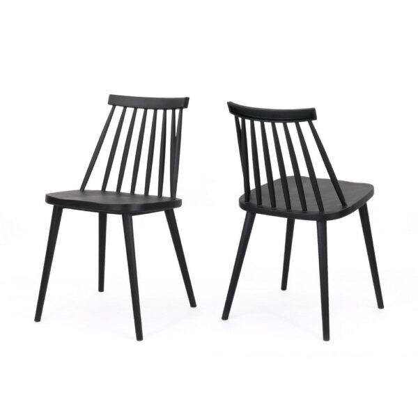 Dining Side Chair Set of 2, Black Polypropylene, Spindle Backrest