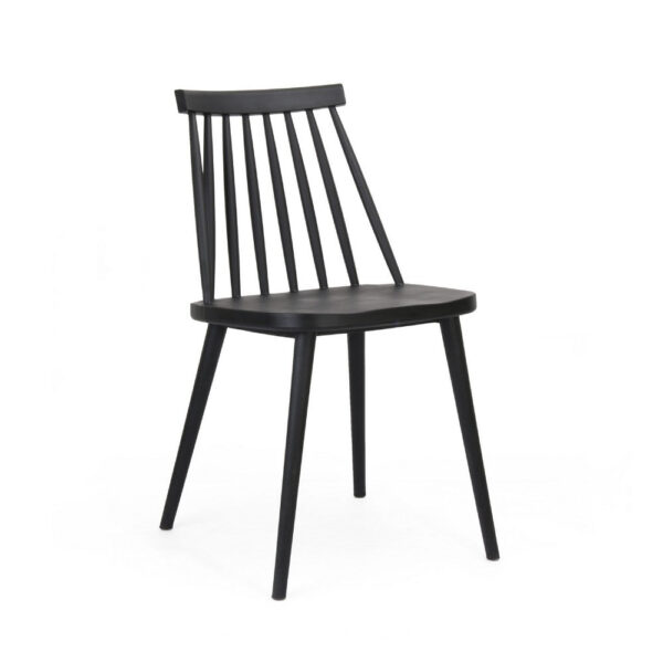 Dining Side Chair Set of 2, Black Polypropylene, Spindle Backrest