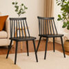 Dining Side Chair Set of 2, Black Polypropylene, Spindle Backrest