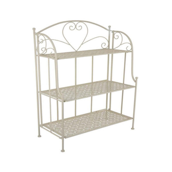 Modern Plant Stand with 3 Tier Shelves, Scrolled Floral White Metal