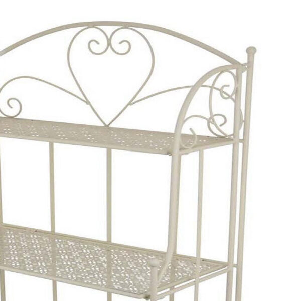 Modern Plant Stand with 3 Tier Shelves, Scrolled Floral White Metal