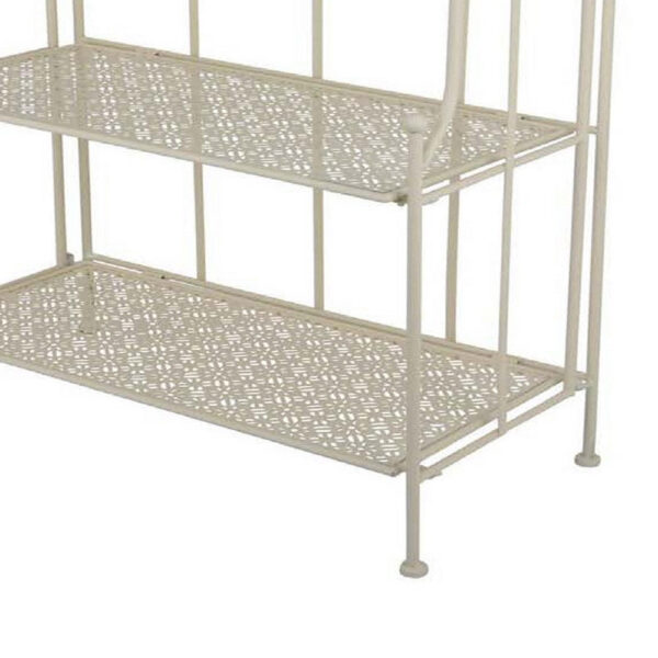 Modern Plant Stand with 3 Tier Shelves, Scrolled Floral White Metal