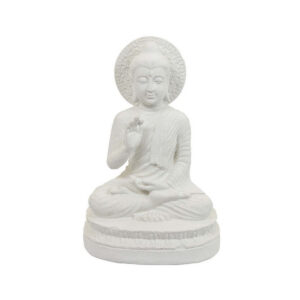 Enlightened Meditating Divine Buddha Statue, White Resin, 14 Inch
