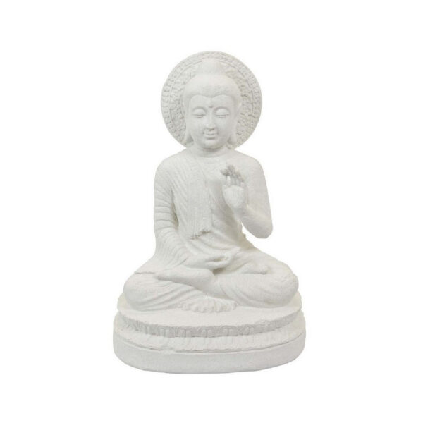Enlightened Meditating Divine Buddha Statue, White Resin, 14 Inch