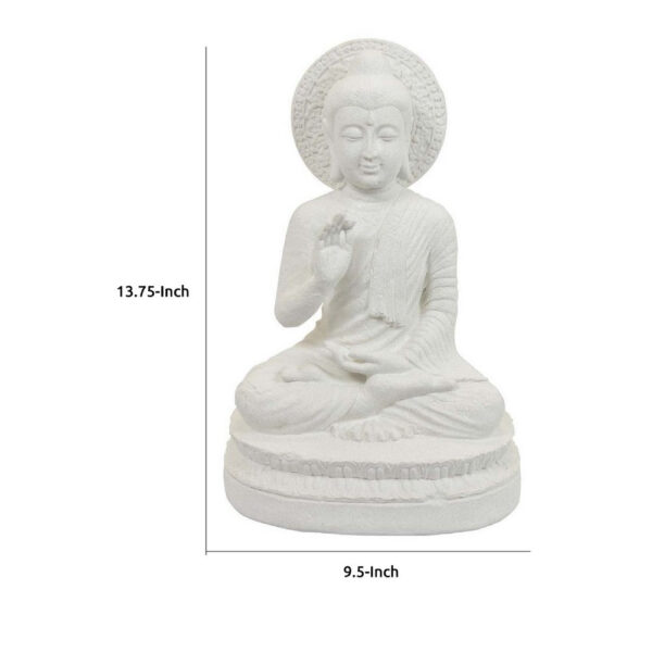 Enlightened Meditating Divine Buddha Statue, White Resin, 14 Inch