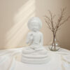 Enlightened Meditating Divine Buddha Statue, White Resin, 14 Inch