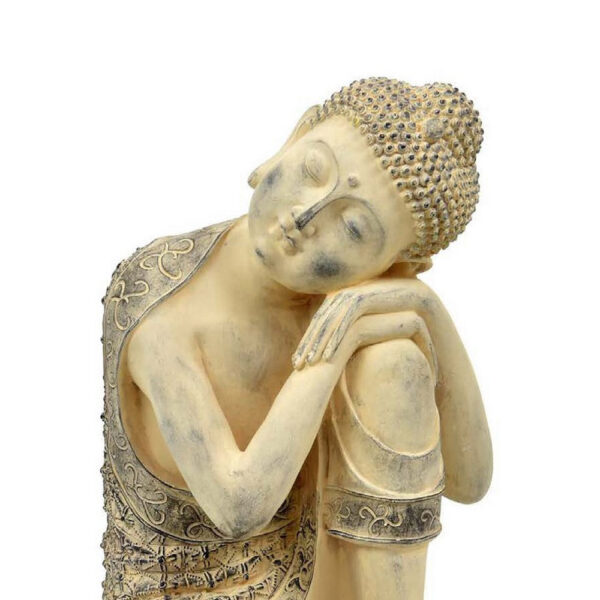 Decorative Resting Buddha Figurine, Antique Beige Resin, 14 Inch