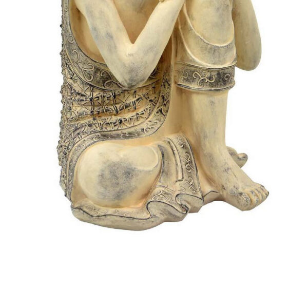 Decorative Resting Buddha Figurine, Antique Beige Resin, 14 Inch