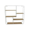 Decorative Wall Shelf with 6 Staggered Wood Racks, White Metal 24 Inch