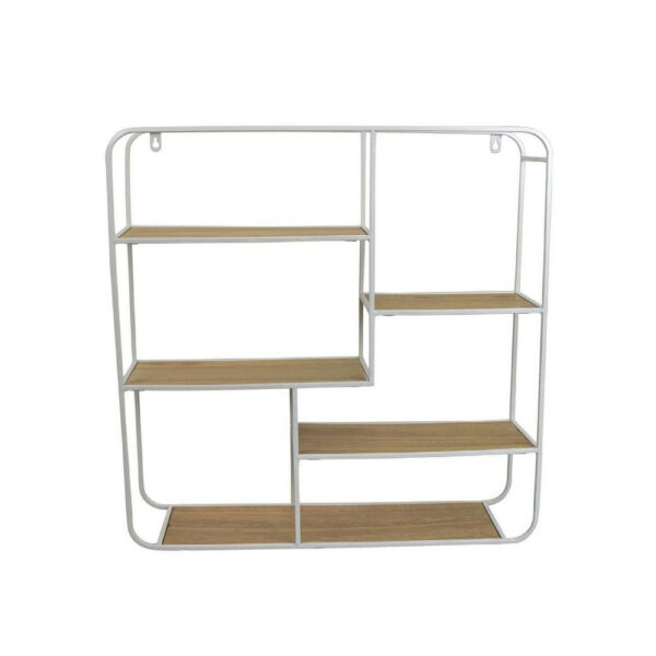 Decorative Wall Shelf with 6 Staggered Wood Racks, White Metal 24 Inch