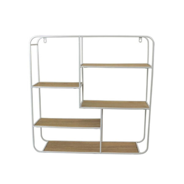 Decorative Wall Shelf with 6 Staggered Wood Racks, White Metal 24 Inch