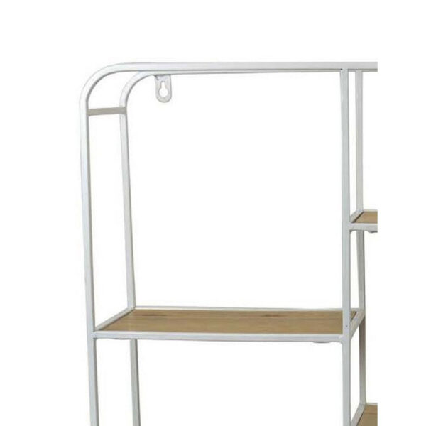 Decorative Wall Shelf with 6 Staggered Wood Racks, White Metal 24 Inch