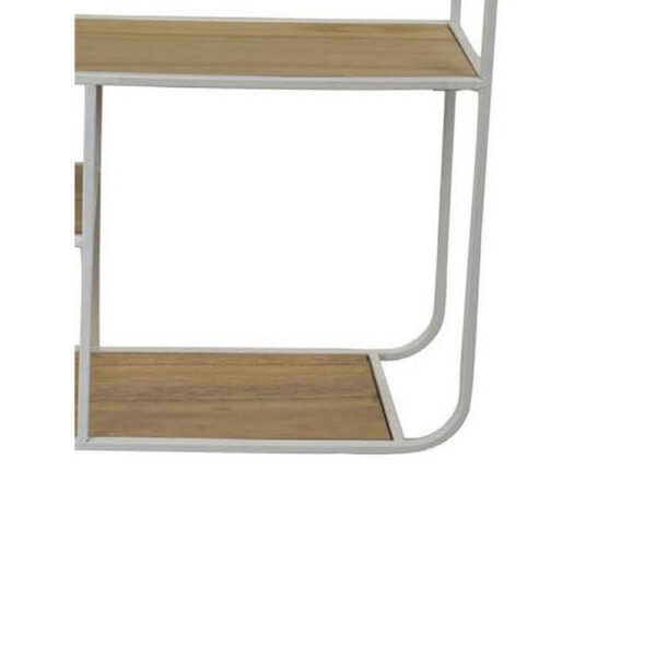 Decorative Wall Shelf with 6 Staggered Wood Racks, White Metal 24 Inch