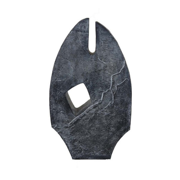 Stone Age Inspired Abstract Sculpture w Geometric Cutout, Black Resin