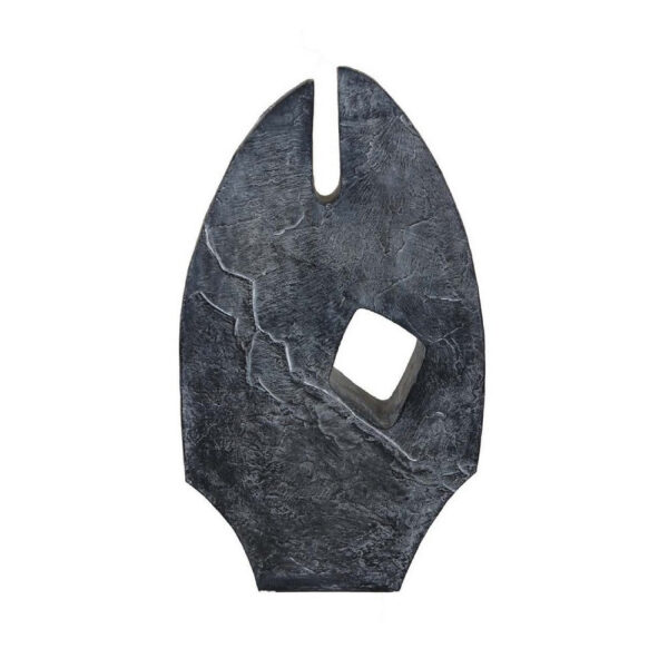 Stone Age Inspired Abstract Sculpture w Geometric Cutout, Black Resin