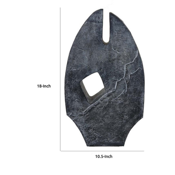 Stone Age Inspired Abstract Sculpture w Geometric Cutout, Black Resin