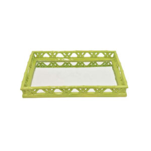 Aeny Accessory Tray with Mirror, 20 Inch, Bamboo Look Lime Green Resin