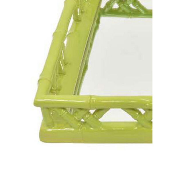 Aeny Accessory Tray with Mirror, 20 Inch, Bamboo Look Lime Green Resin