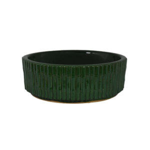 Limy Large Accessory Bowl, 14 Inch Textured, Dark Green Glazed Ceramic