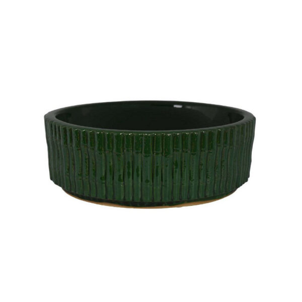Limy Large Accessory Bowl, 14 Inch Textured, Dark Green Glazed Ceramic