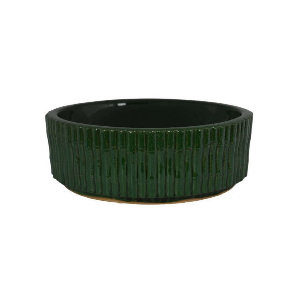 Limy Large Accessory Bowl, 14 Inch Textured, Dark Green Glazed Ceramic