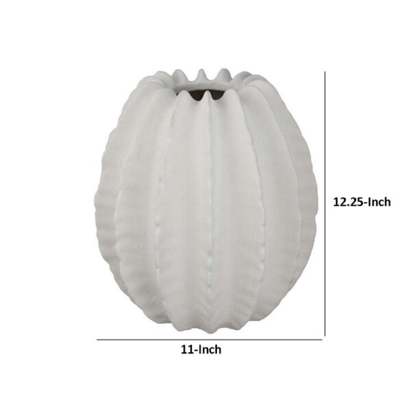 Velz Decorative Flower Vase, 12 Inch Round Shape, Matte White Ceramic