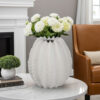 Velz Decorative Flower Vase, 12 Inch Round Shape, Matte White Ceramic