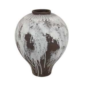 Gezy Decorative Flower Vase, 15 Inch Bulb Shape, Brown White Ceramic