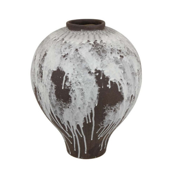 Gezy Decorative Flower Vase, 15 Inch Bulb Shape, Brown White Ceramic