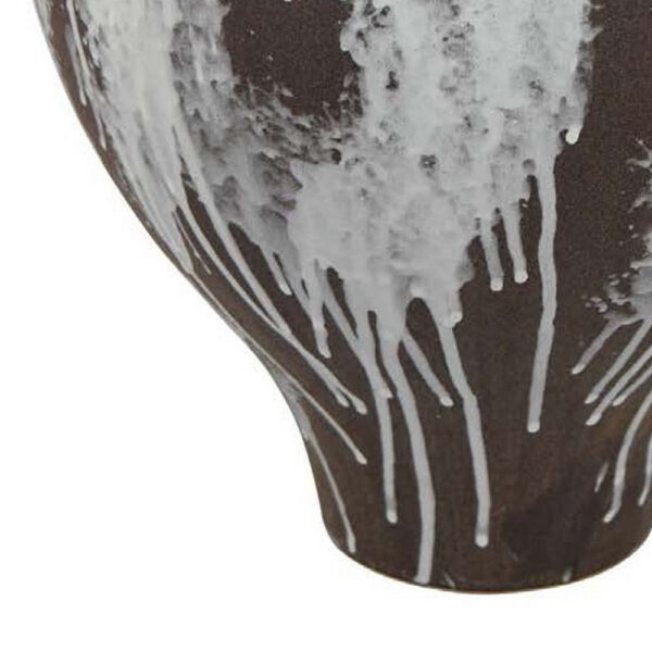 Gezy Decorative Flower Vase, 15 Inch Bulb Shape, Brown White Ceramic