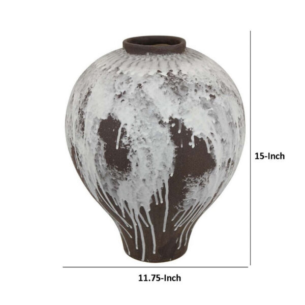 Gezy Decorative Flower Vase, 15 Inch Bulb Shape, Brown White Ceramic