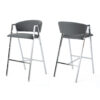Zoy Barstool Chair Set of 2, Gray Faux Leather Padded, Chrome Iron
